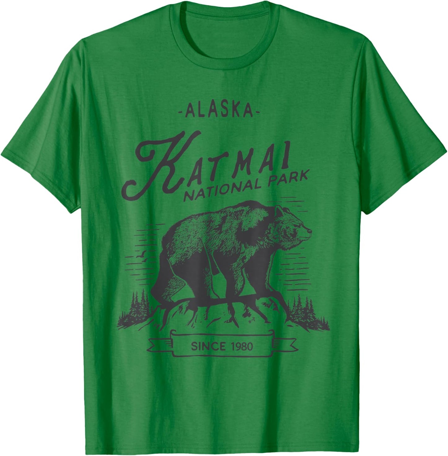 Vintage Katmai National Park T Shirt Retro Bear Alaska T-Shirt - T-Shirt | Irish Green