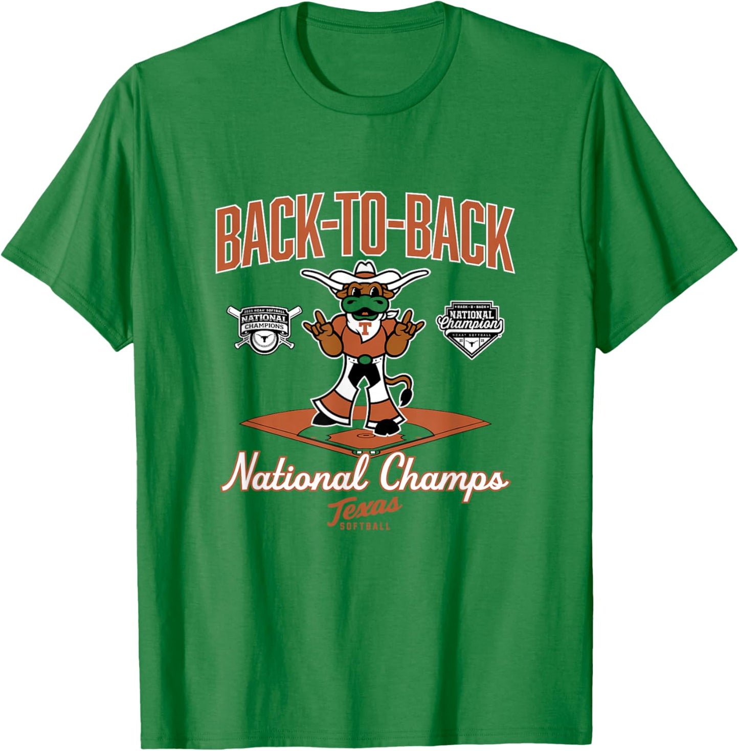 Texas Softball - Back-to-Back Champions Diamond - NCAA T-Shirt - T-Shirt | Irish Green