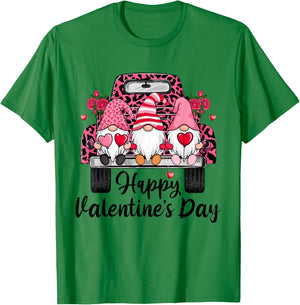 Three Gnomes and Leopard Truck Happy Valentine's Day T-Shirt - T-Shirt | Irish Green