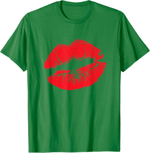 Big Lips Cool Casual Red Lipstick Funny Women Lip Kiss T-Shirt - T-Shirt | Irish Green