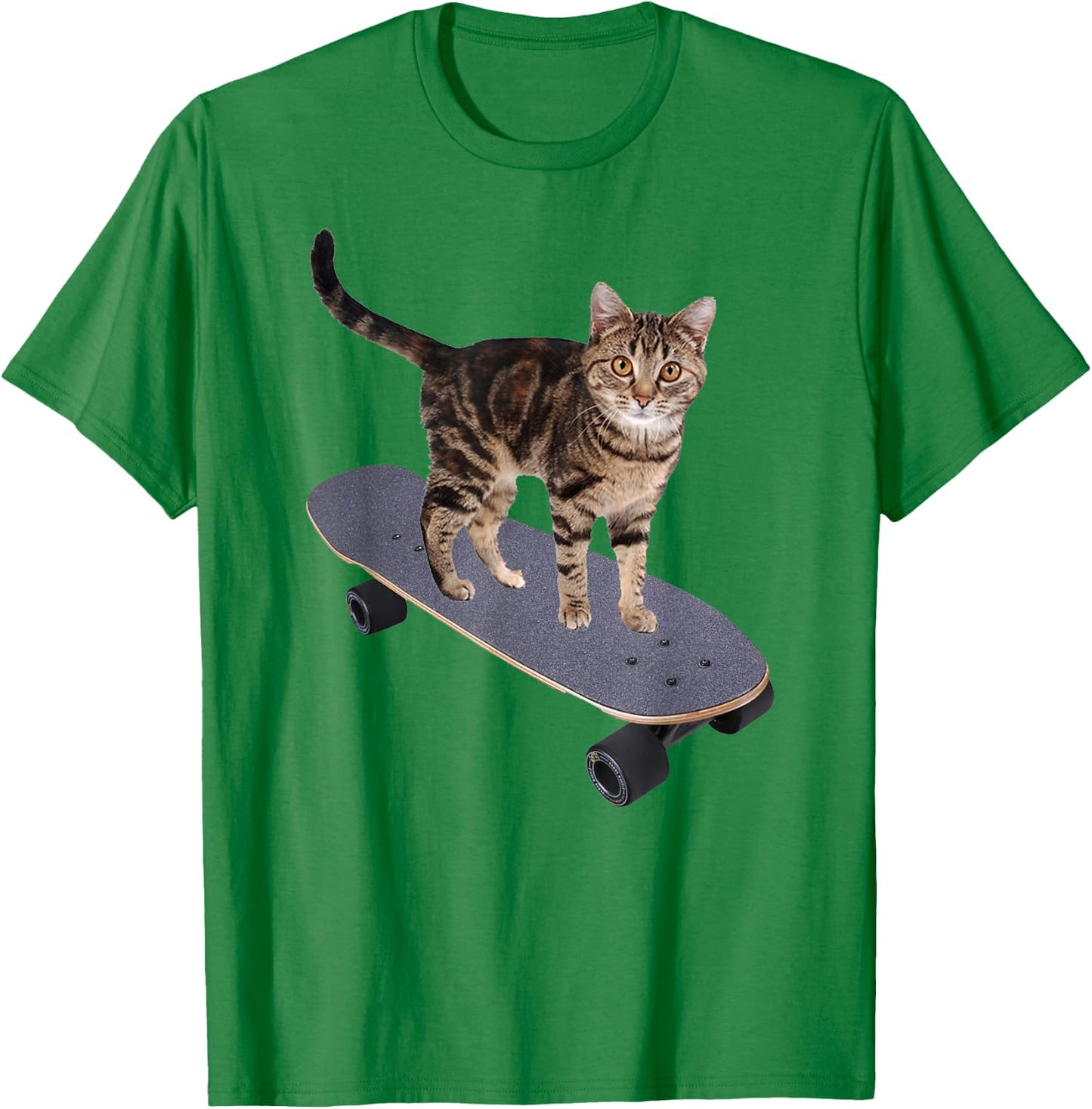 Cat on Skateboard Funny Gray Tabby Kitty Women Girls Kids T-Shirt - T-Shirt | Irish Green