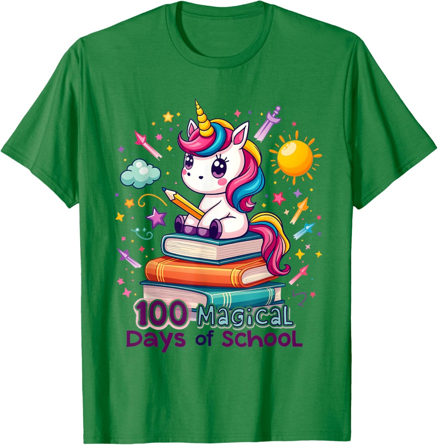 100 Magical Days of School Funny Unicorn Student Teacher T-Shirt - T-Shirt | Irish Green