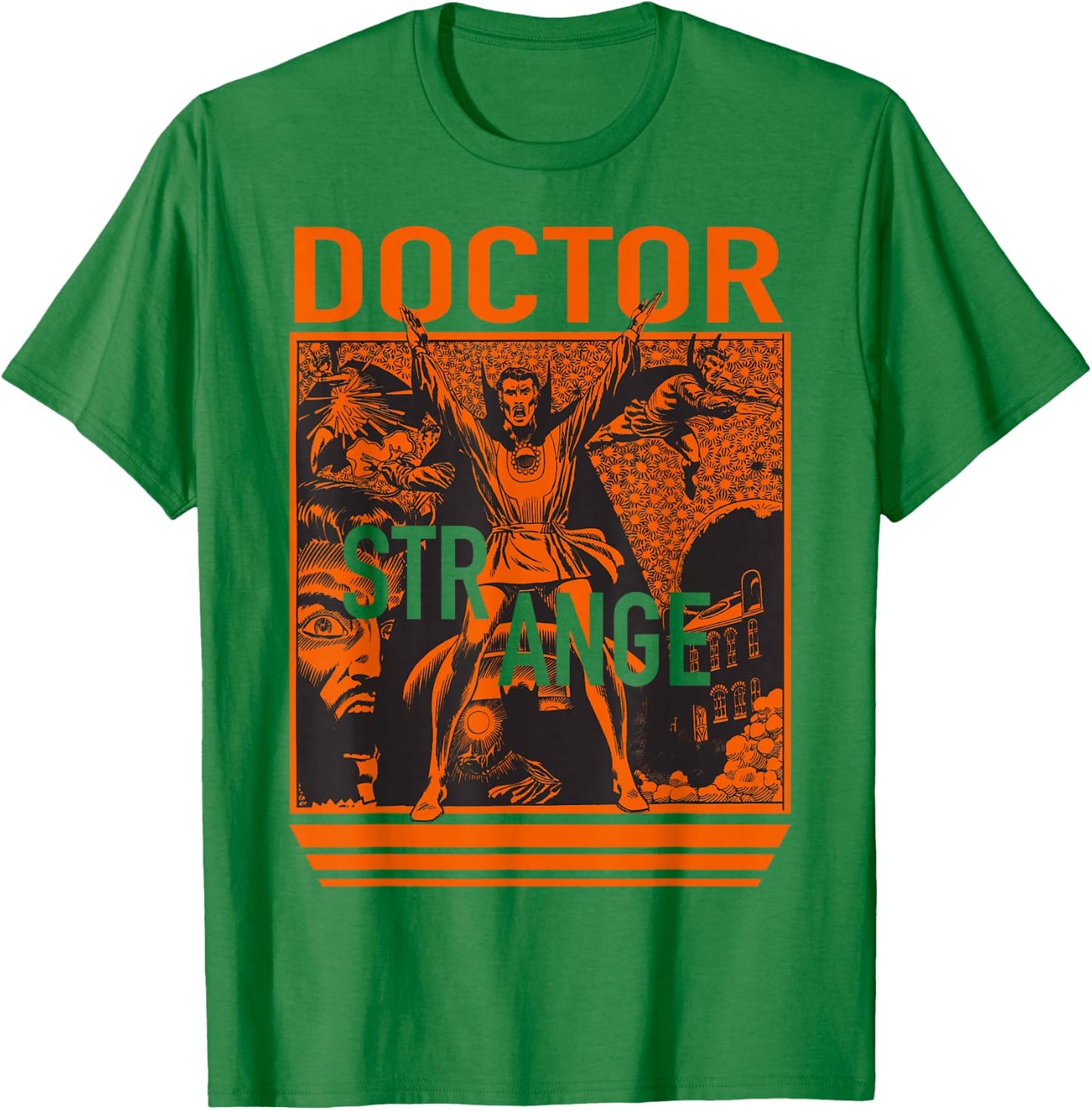 Marvel Doctor Strange Orange Retro Comic Graphic T-Shirt - T-Shirt | Irish Green