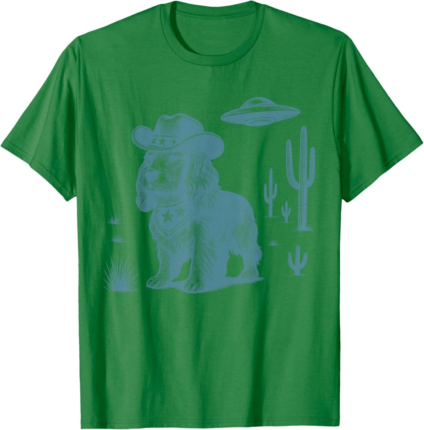 Cocker Spaniel Cowboy Vintage UFO Western Country T-Shirt - T-Shirt | Irish Green