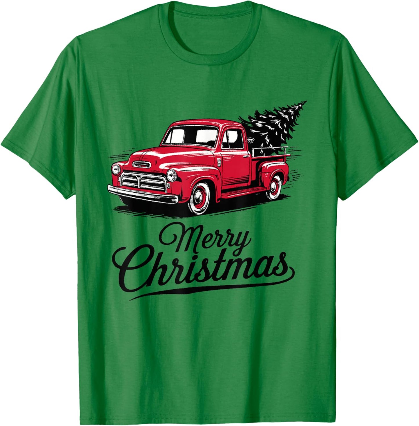 Red Pickup Truck Christmas Tree Vintage Christmas Men Women T-Shirt - T-Shirt | Irish Green