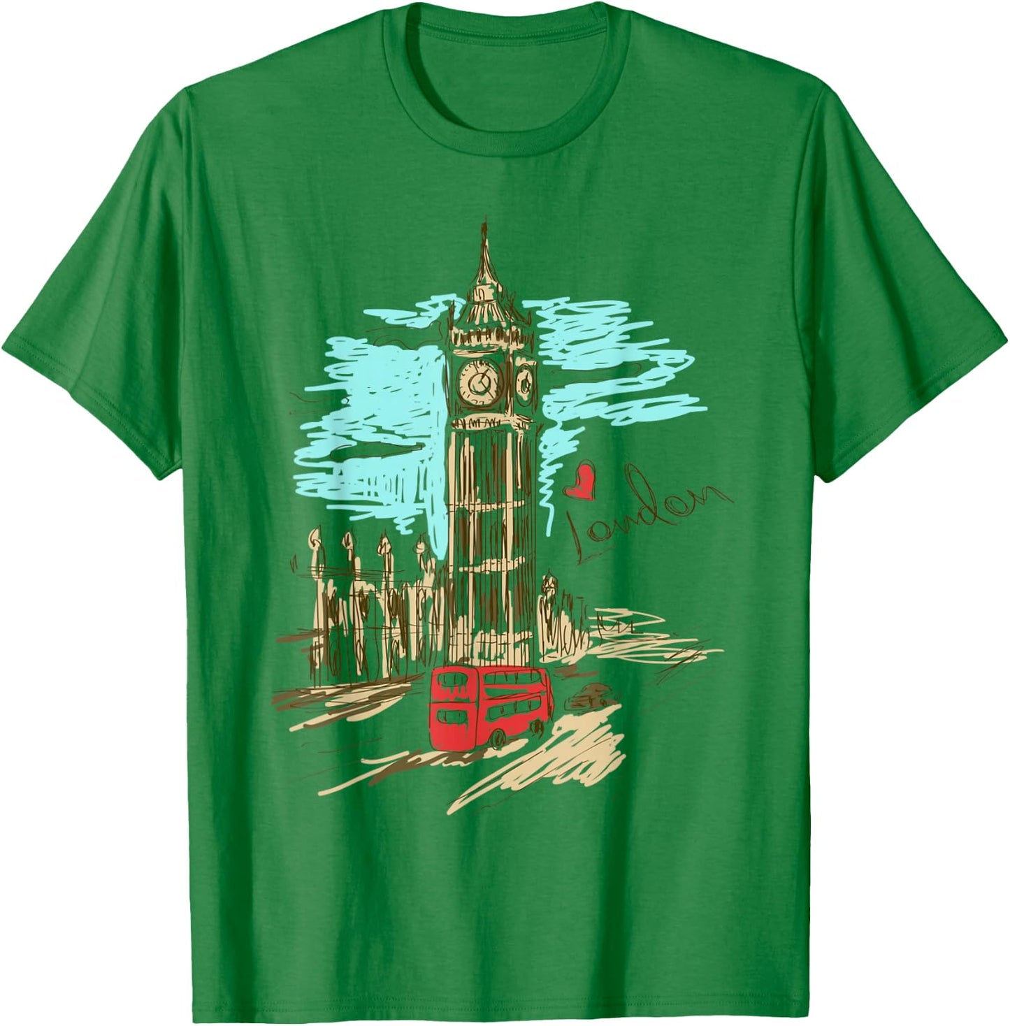 Big Ben Love London Hand Drawn Artwork Graphic T-Shirt - T-Shirt | Irish Green