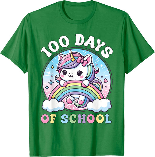 Cute 100 Days of School Girls Unicorn 100th Day School kids T-Shirt - T-Shirt | Irish Green