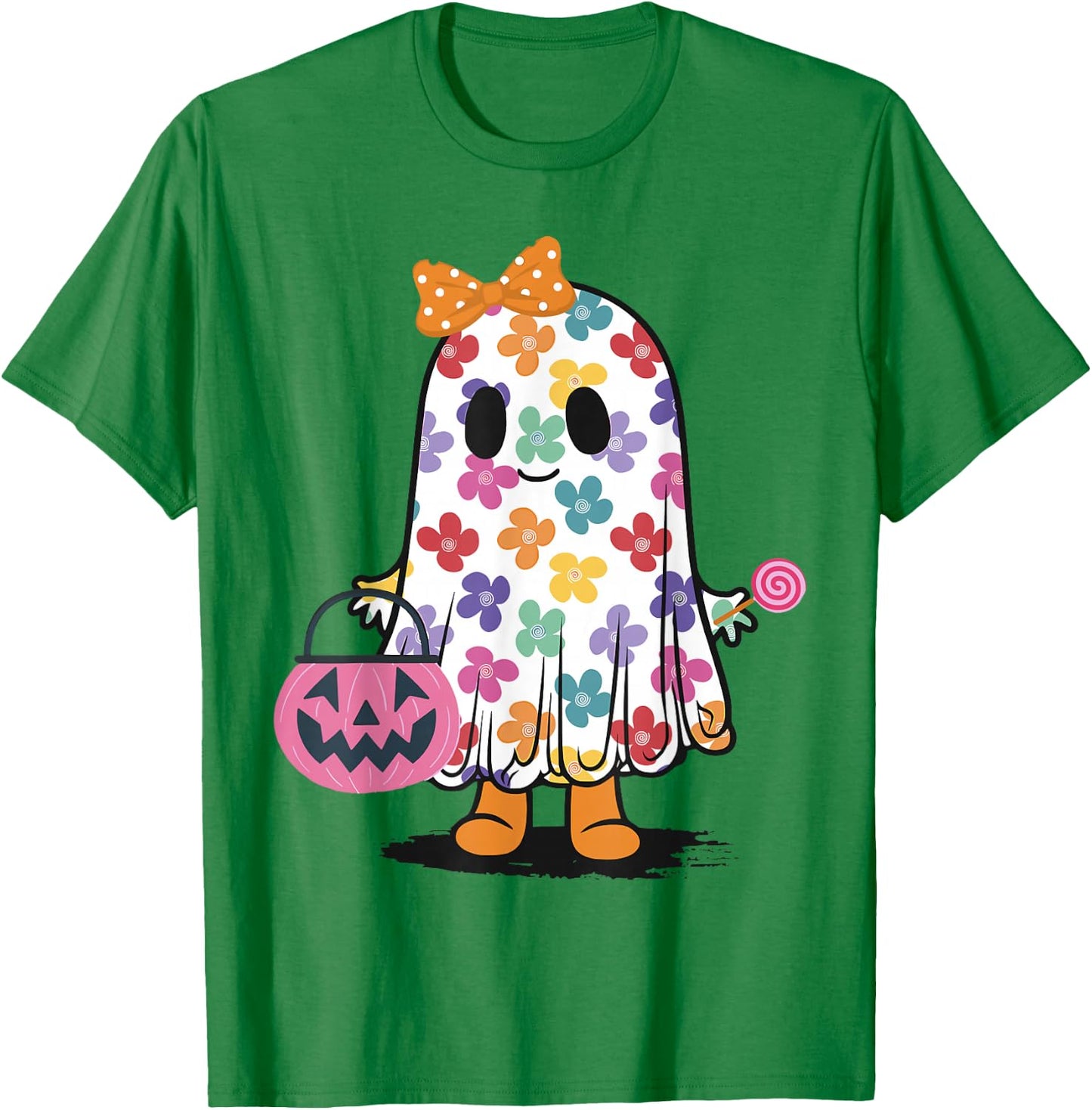 Cute Floral Ghost Trick or Treat Funny Halloween Costume Kid T-Shirt - T-Shirt | Irish Green