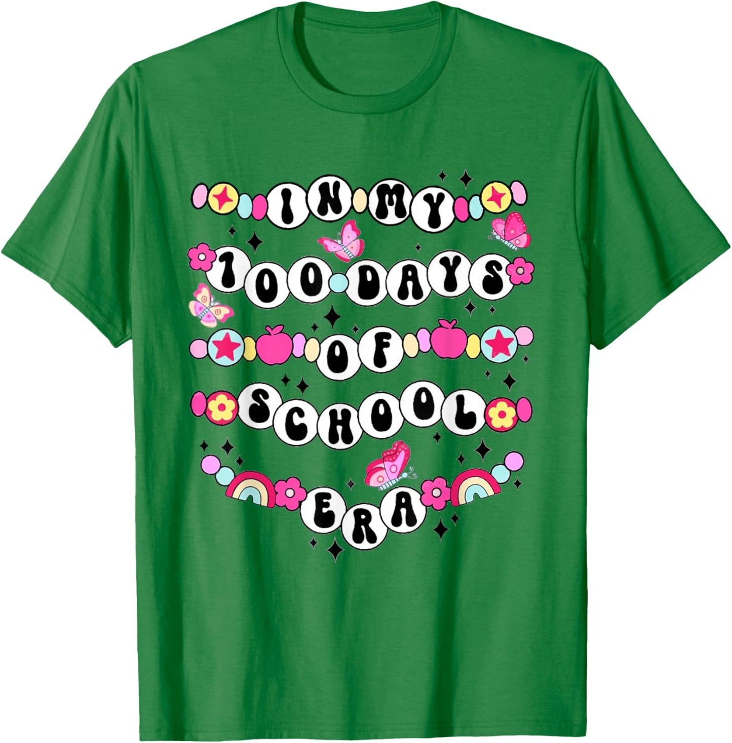 In My 100 Day Of School Era Friendship Bracelet Teacher T-Shirt - T-Shirt | Irish Green