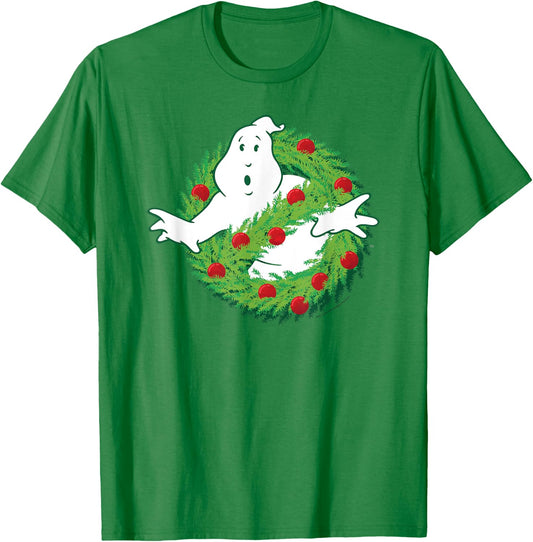 Ghostbusters Ghost of Christmas Wreath Logo Movie T-Shirt - T-Shirt | Irish Green