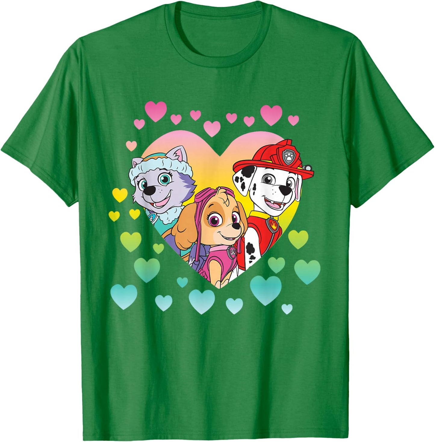 Paw Patrol Characters in Hearts T-Shirt - T-Shirt | Irish Green
