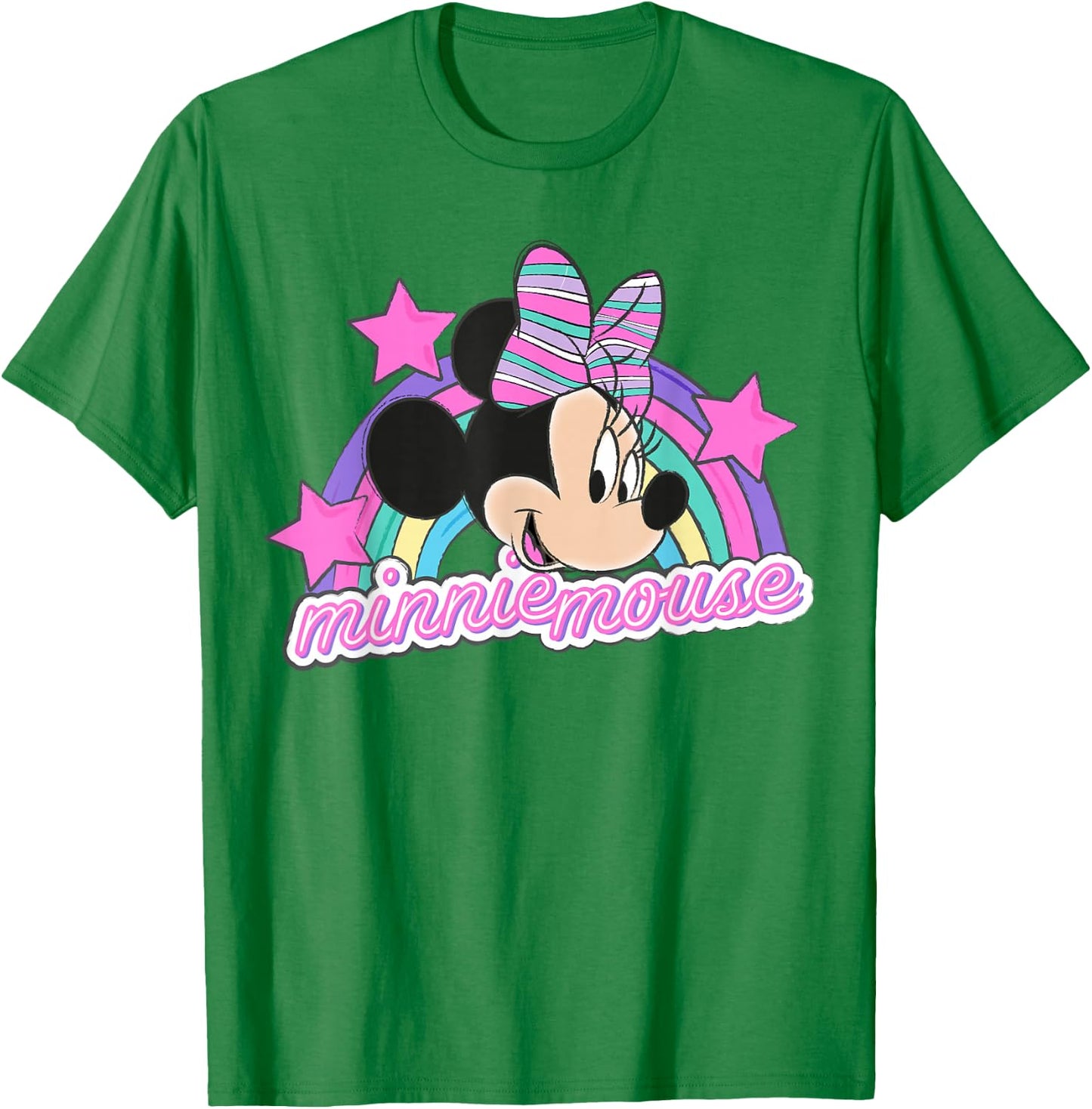 Minnie Mouse - Face with Rainbow and Stars T-Shirt - T-Shirt | Irish Green