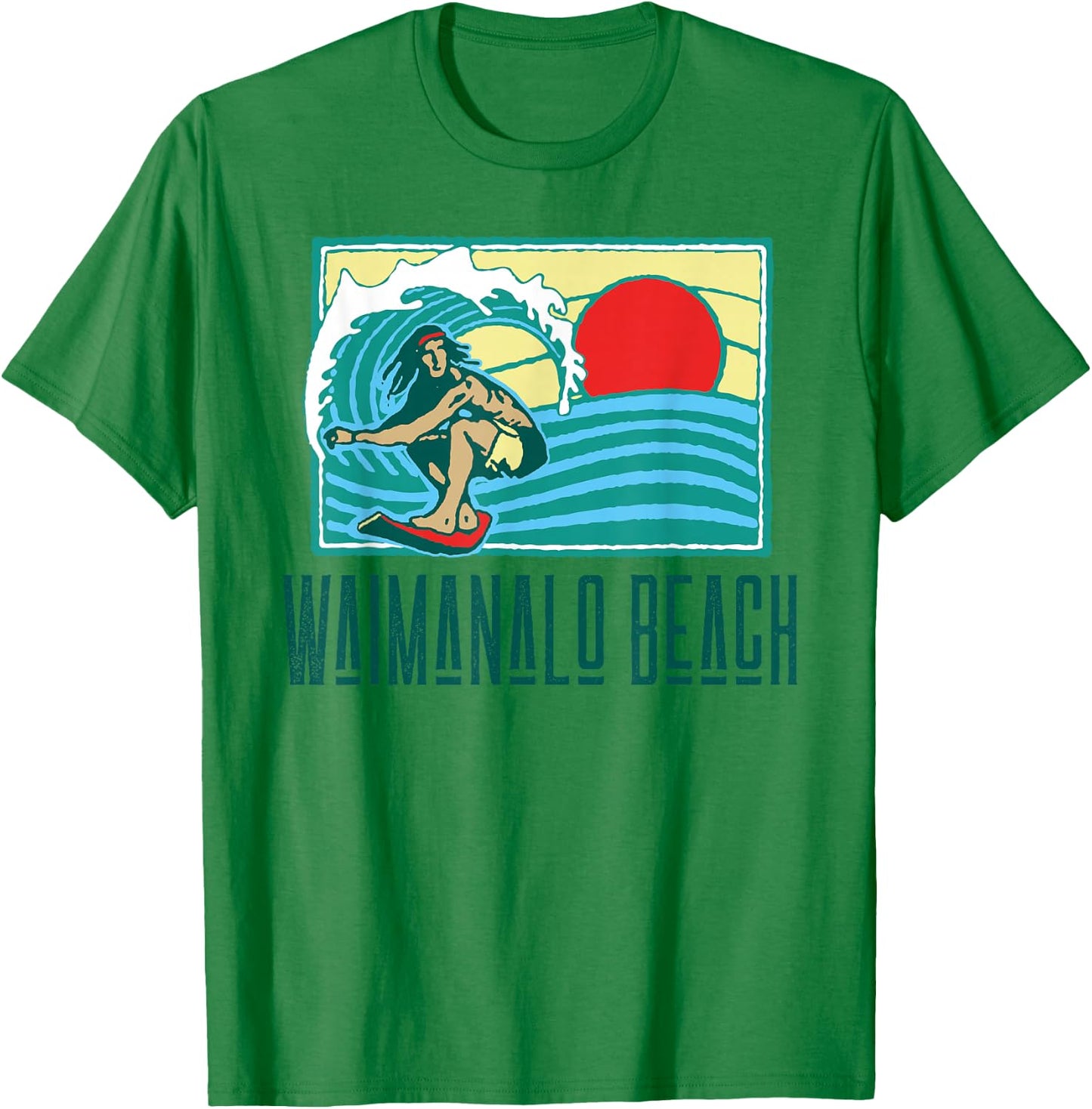 Waimanalo Beach Hawaii Vintage Surfer & Wave Retro T-Shirt - T-Shirt | Irish Green