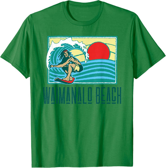 Waimanalo Beach Hawaii Vintage Surfer & Wave Retro T-Shirt - T-Shirt | Irish Green