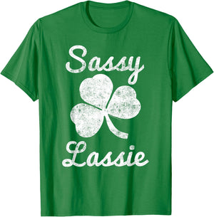 Sassy Lassie Vintage Cute Funny Girl Women St Patricks Day T-Shirt - T-Shirt | Irish Green