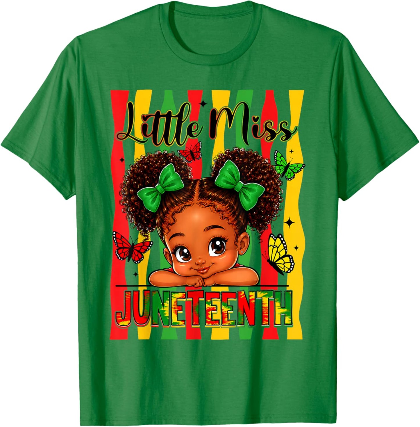Little Miss Juneteenth Black African June 19th Kids Girls T-Shirt - T-Shirt | Irish Green