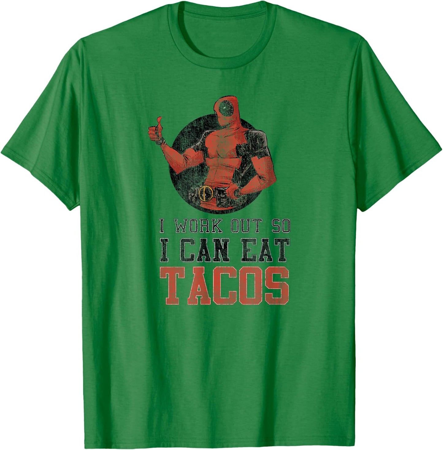 Marvel Deadpool Work Out Eat Tacos Graphic C1 T-Shirt - T-Shirt | Irish Green