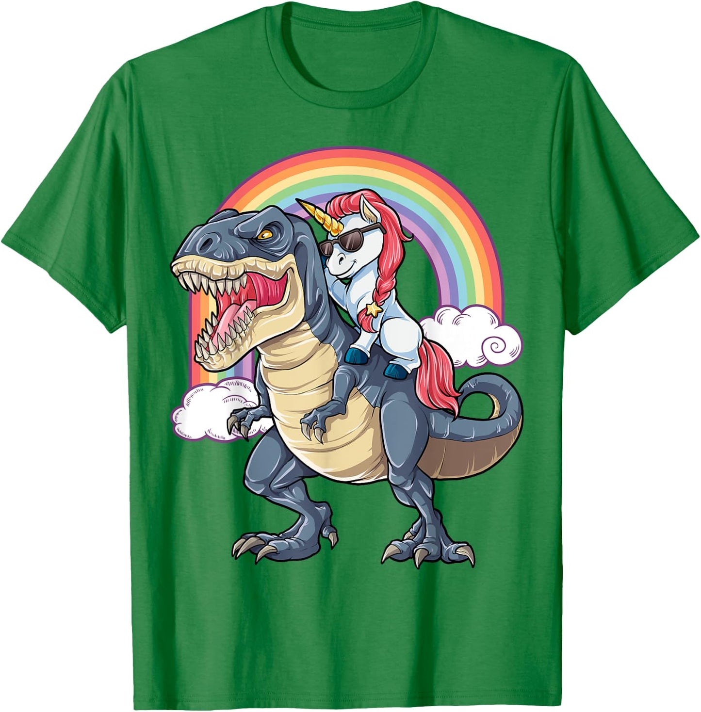 Unicorn Riding T rex Shirt Dinosaur Boys Girls Kids Gift Men T-Shirt - T-Shirt | Irish Green