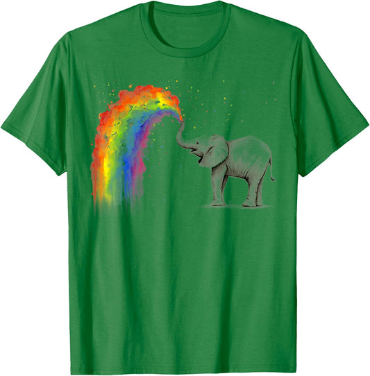 Elephant Spraying Rainbow Baby Elephant Watercolor T-Shirt - T-Shirt | Irish Green