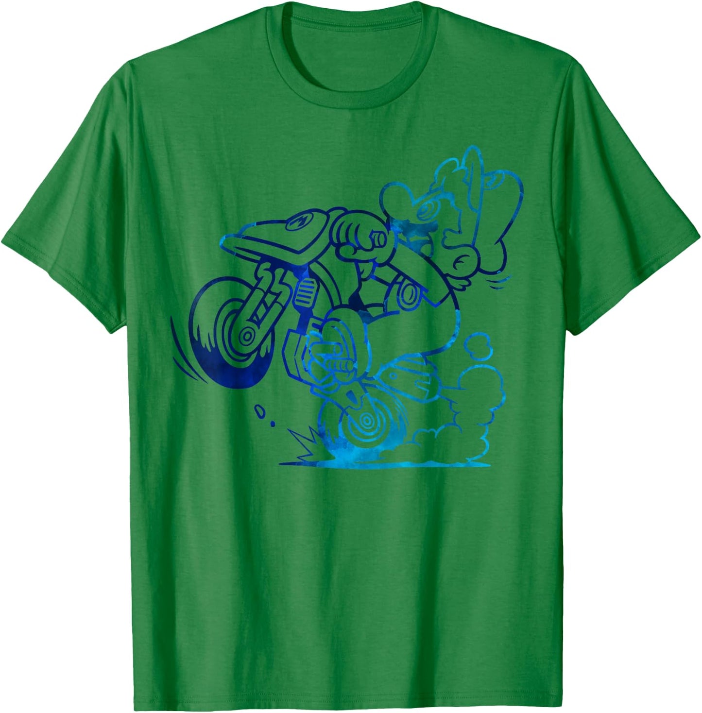 Nintendo Mario Kart Blue Watercolor Wheelie Graphic T-Shirt - T-Shirt | Irish Green