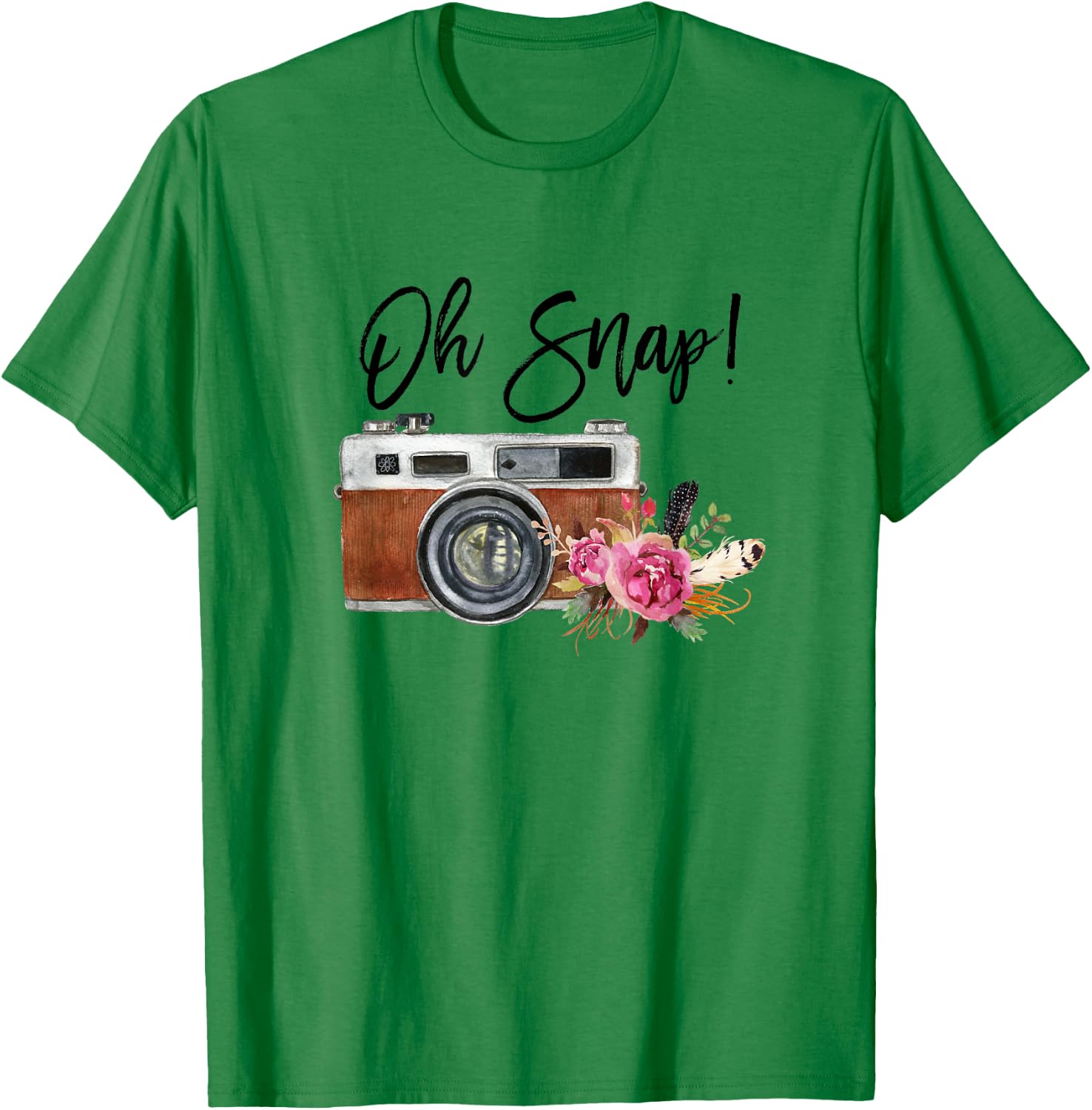 Oh Snap, Watercolor Camera, Girly Photography T-Shirt - T-Shirt | Irish Green