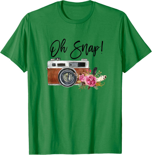 Oh Snap, Watercolor Camera, Girly Photography T-Shirt - T-Shirt | Irish Green