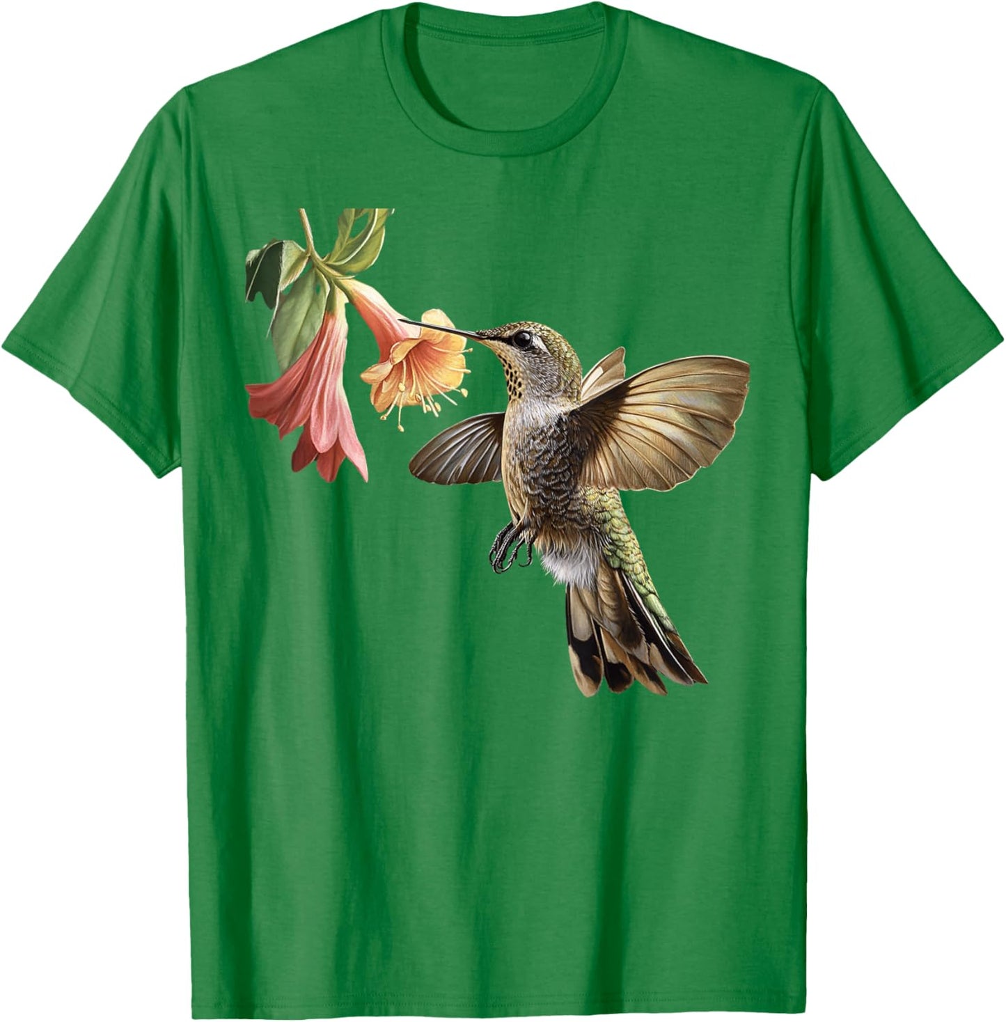 Realistic Hummingbird and Flower Nature Art T-Shirt - T-Shirt | Irish Green