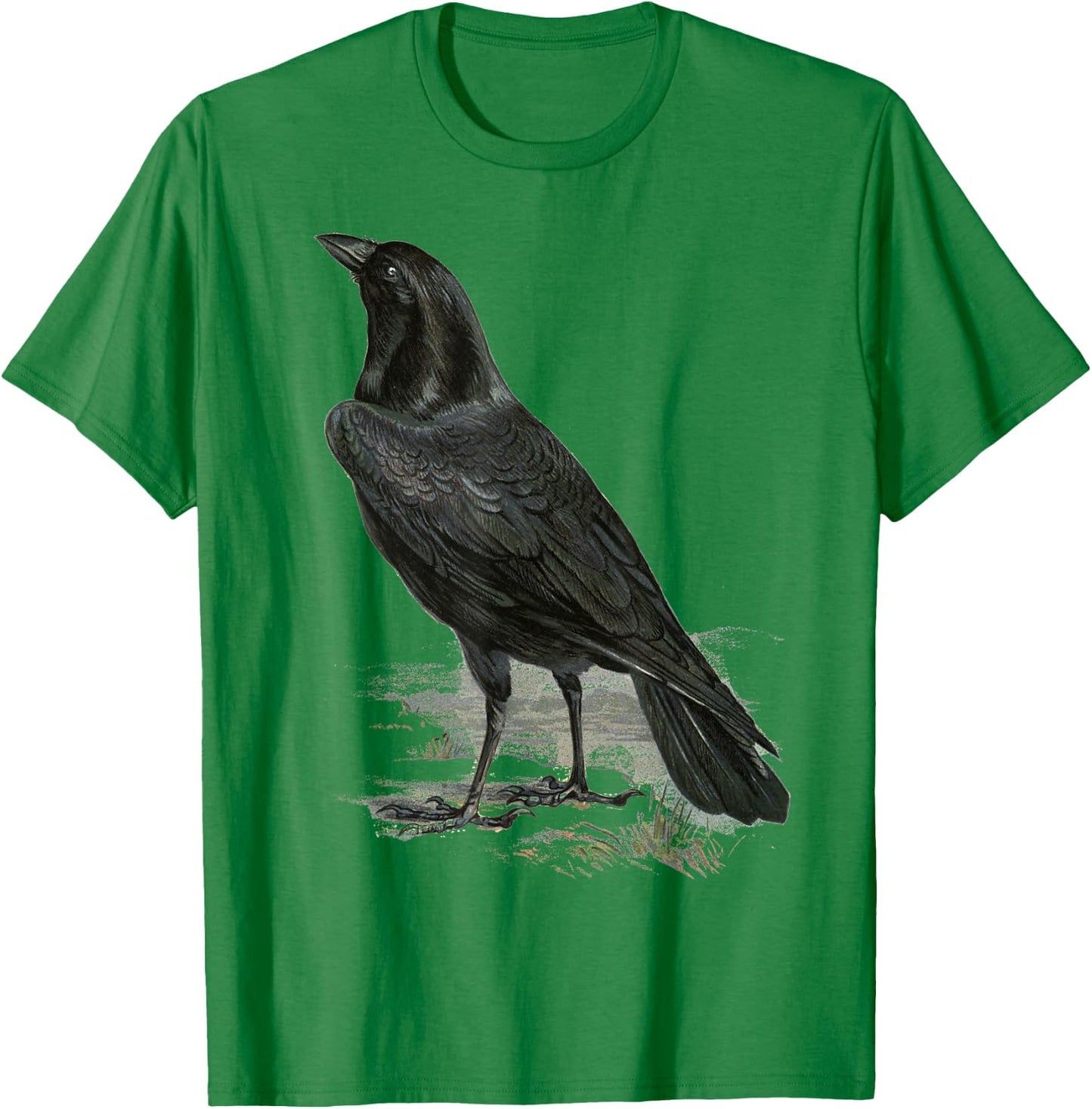 Raven Vintage Illustration Crow T-Shirt - T-Shirt | Irish Green