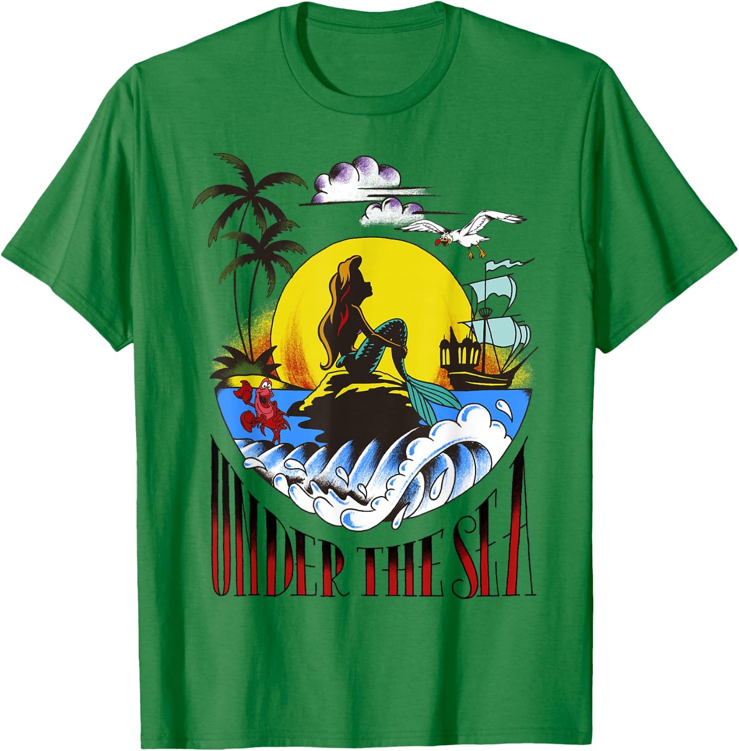 Disney Little Mermaid Ariel Under The Sea Vintage Tattoo T-Shirt - T-Shirt | Irish Green