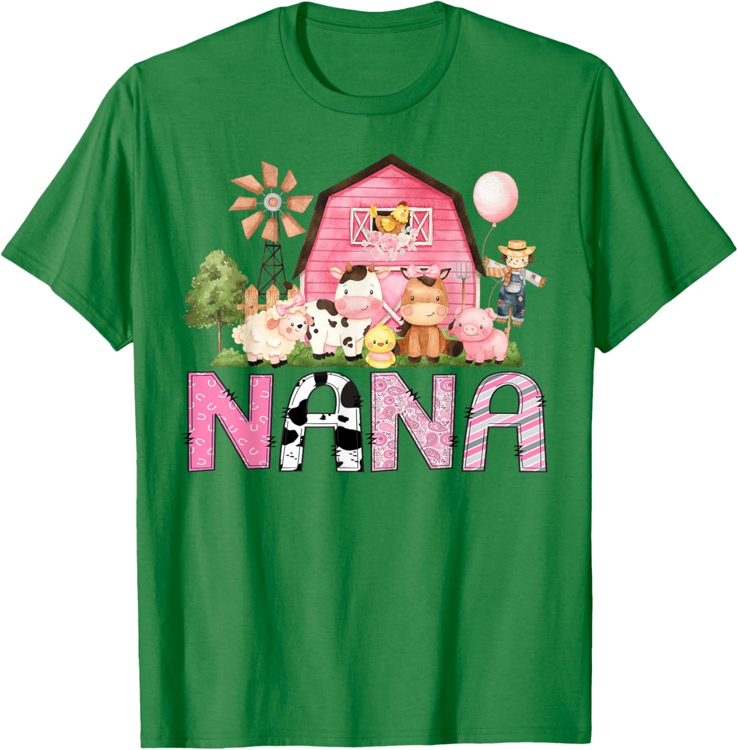 Nana Pink Farm Cow Lover Birthday Girl Matching T-Shirt - T-Shirt | Irish Green