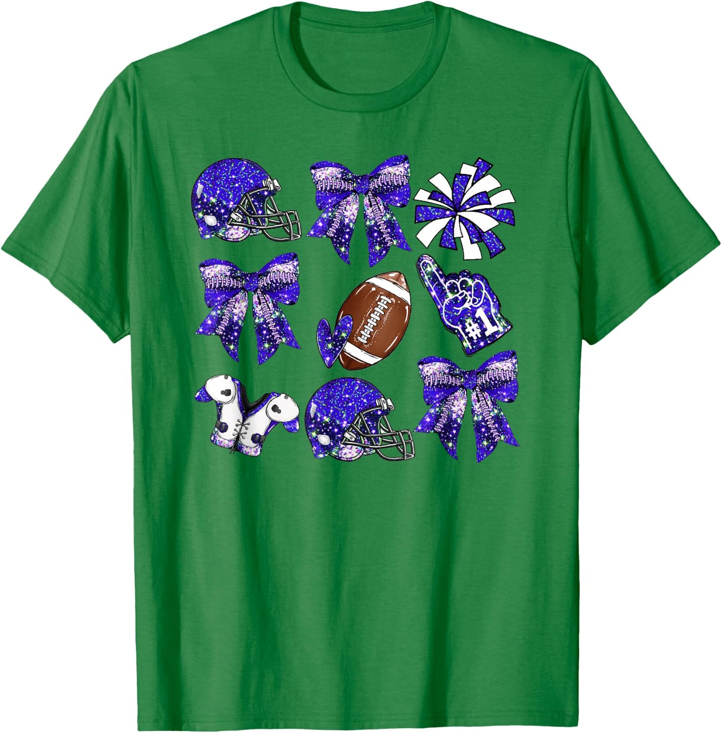 Blue Coquette Bow Football Game Day Women Girls Kids T-Shirt - T-Shirt | Irish Green