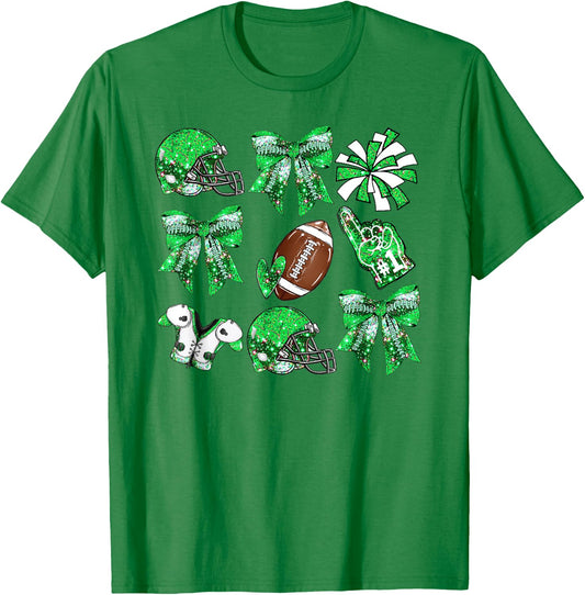 Green Coquette Bow Football Game Day Women Girls Kids T-Shirt - T-Shirt | Irish Green