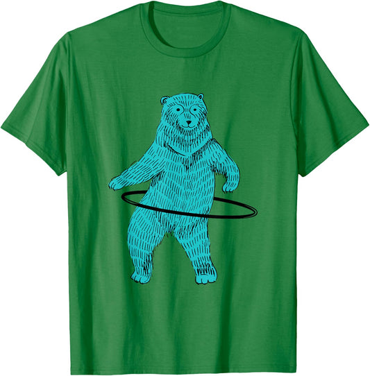 Hula Hooping Hoop Dancing Blue Hipster Bear Art T-Shirt - T-Shirt | Irish Green