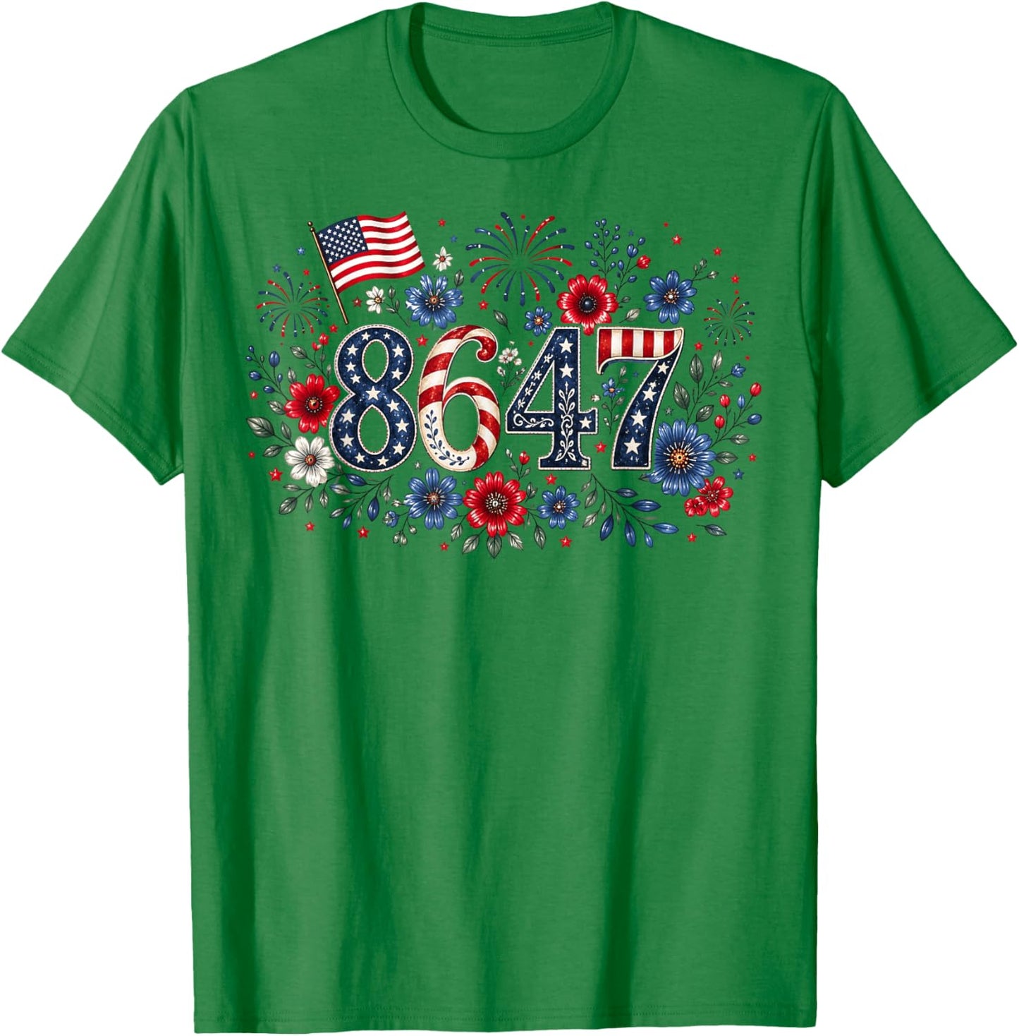 8647 Floral Resist 86 47 Patriotic 4th of July USA Flag T-Shirt - T-Shirt | Irish Green