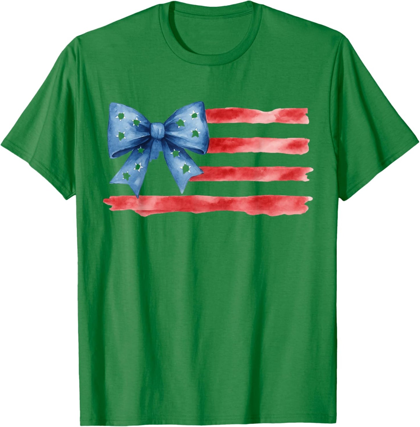 USA Flag Bow 4th of July Watercolor Floral American Pride T-Shirt - T-Shirt | Irish Green