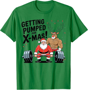 Christmas Santa Reindeer Deadlift Weightlift Gym Men Women T-Shirt - T-Shirt | Irish Green