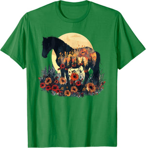 Horse Flowers Lover Nature Wildlife Pony T-Shirt - T-Shirt | Irish Green