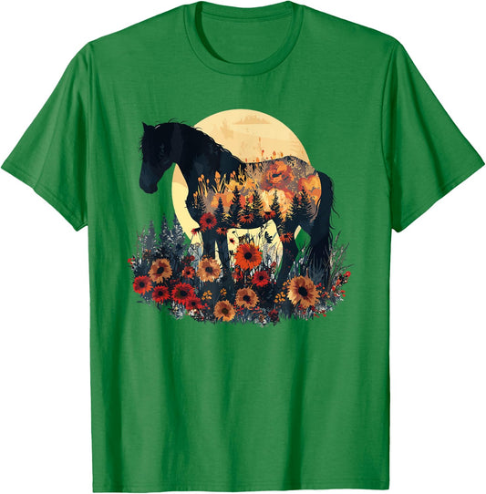 Horse Flowers Lover Nature Wildlife Pony T-Shirt - T-Shirt | Irish Green