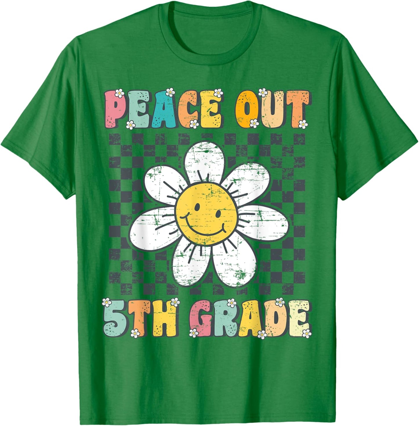 Peace Out 5th Grade Retro Groovy Last Day of Fifth Grade T-Shirt - T-Shirt | Irish Green