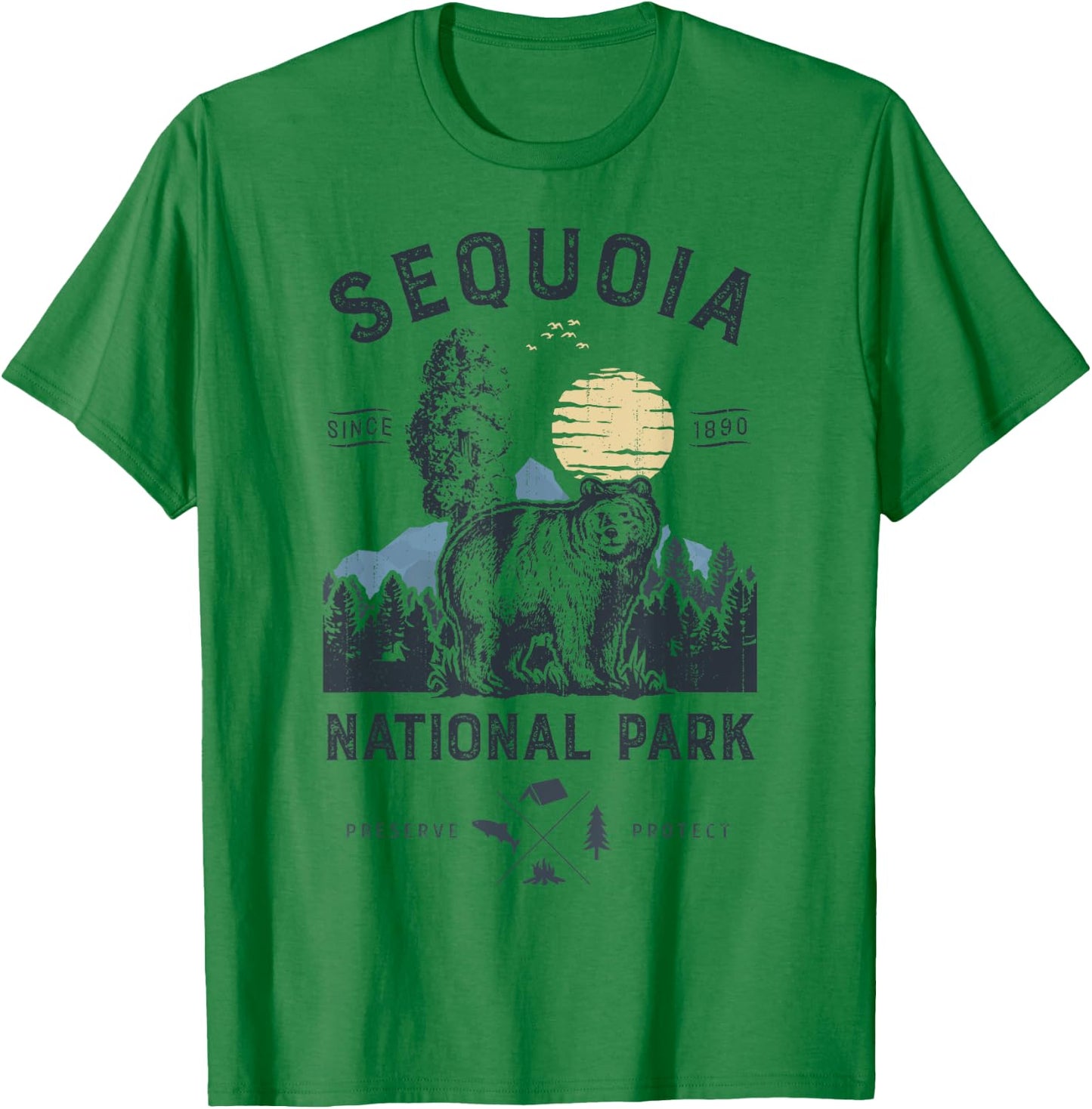 Sequoia National Park T Shirt Vintage California Bear Gifts T-Shirt - T-Shirt | Irish Green