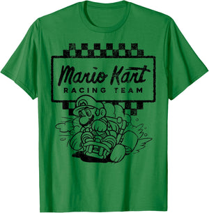 Mario Kart Racing Team Outlined Mario Drift Graphic T-Shirt - T-Shirt | Irish Green