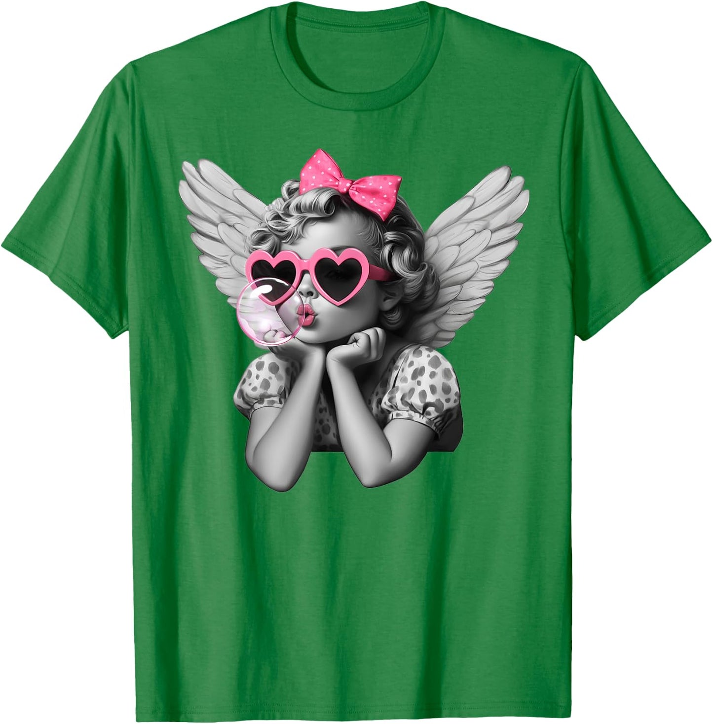 Cupid Blowing Bubble Heart Sunglasses Leopard Valentines Day T-Shirt - T-Shirt | Irish Green