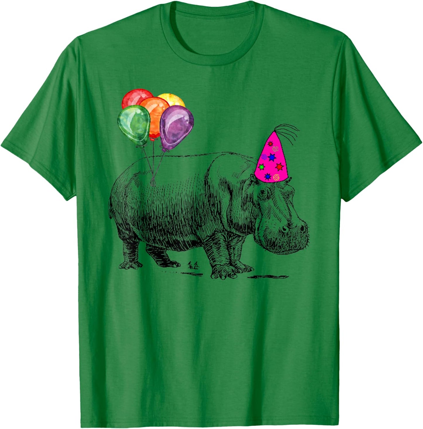 Hippo Wearing A Birthday Hat With Party Balloons Par T Shirt T-Shirt - T-Shirt | Irish Green