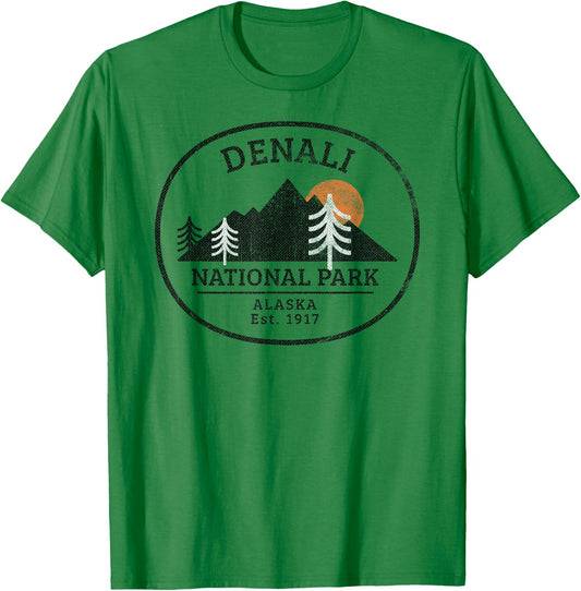 Vintage Denali National Park Alaska T-Shirt - T-Shirt | Irish Green
