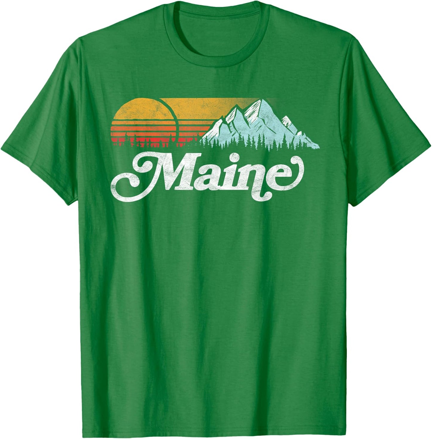 Retro Vibe Maine Vintage Mountains & Sun Small T-Shirt - T-Shirt | Irish Green