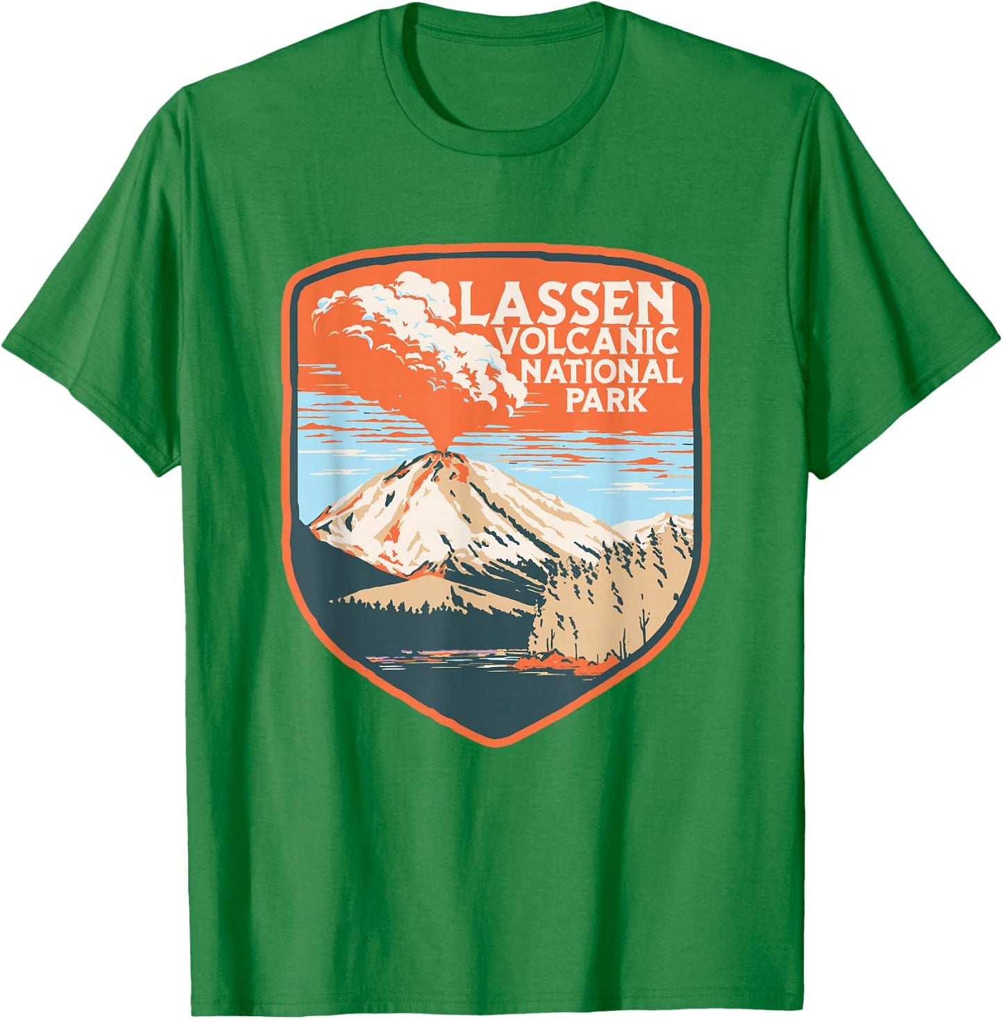 Lassen Volcanic National Park Retro Volcano Graphic T-Shirt - T-Shirt | Irish Green
