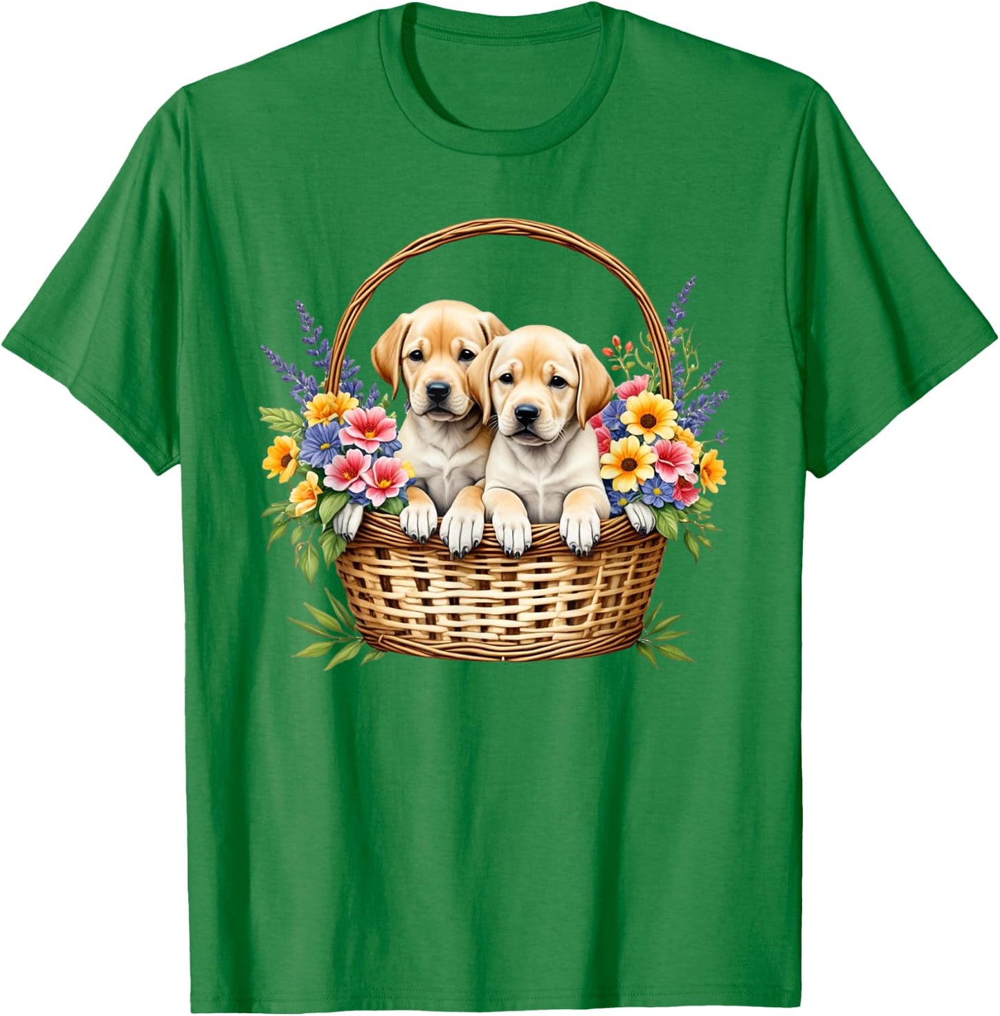 Labrador Dog Owner Puppies in a Basket T-Shirt - T-Shirt | Irish Green