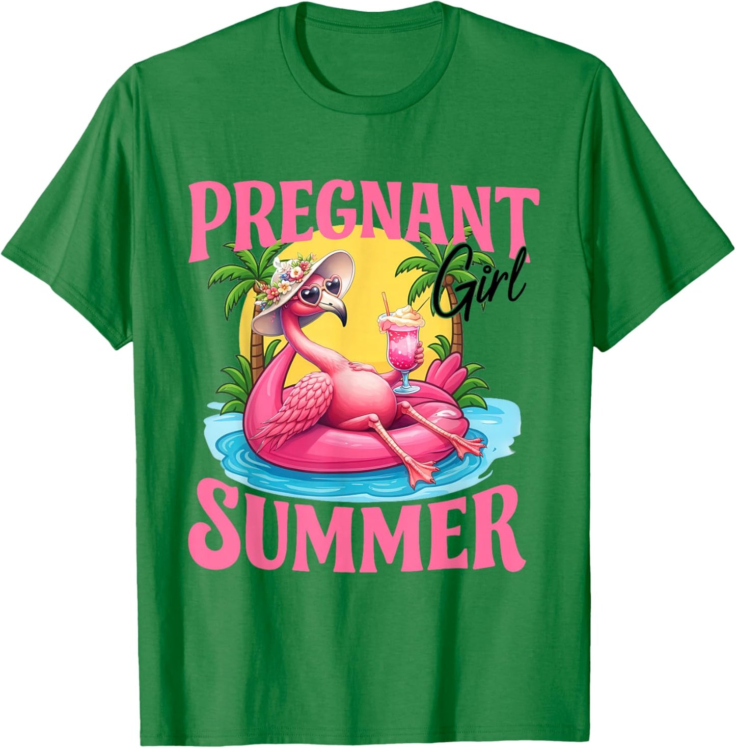Pregnant Girl Summer Flamingo Baby Shower Expecting Mom T-Shirt - T-Shirt | Irish Green