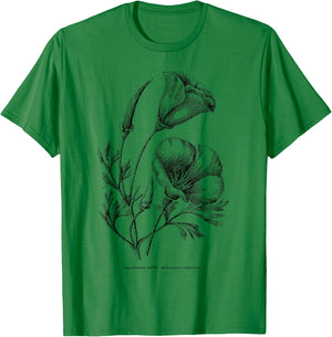 Californian Poppy Botanical Illustration Flower California T-Shirt - T-Shirt | Irish Green