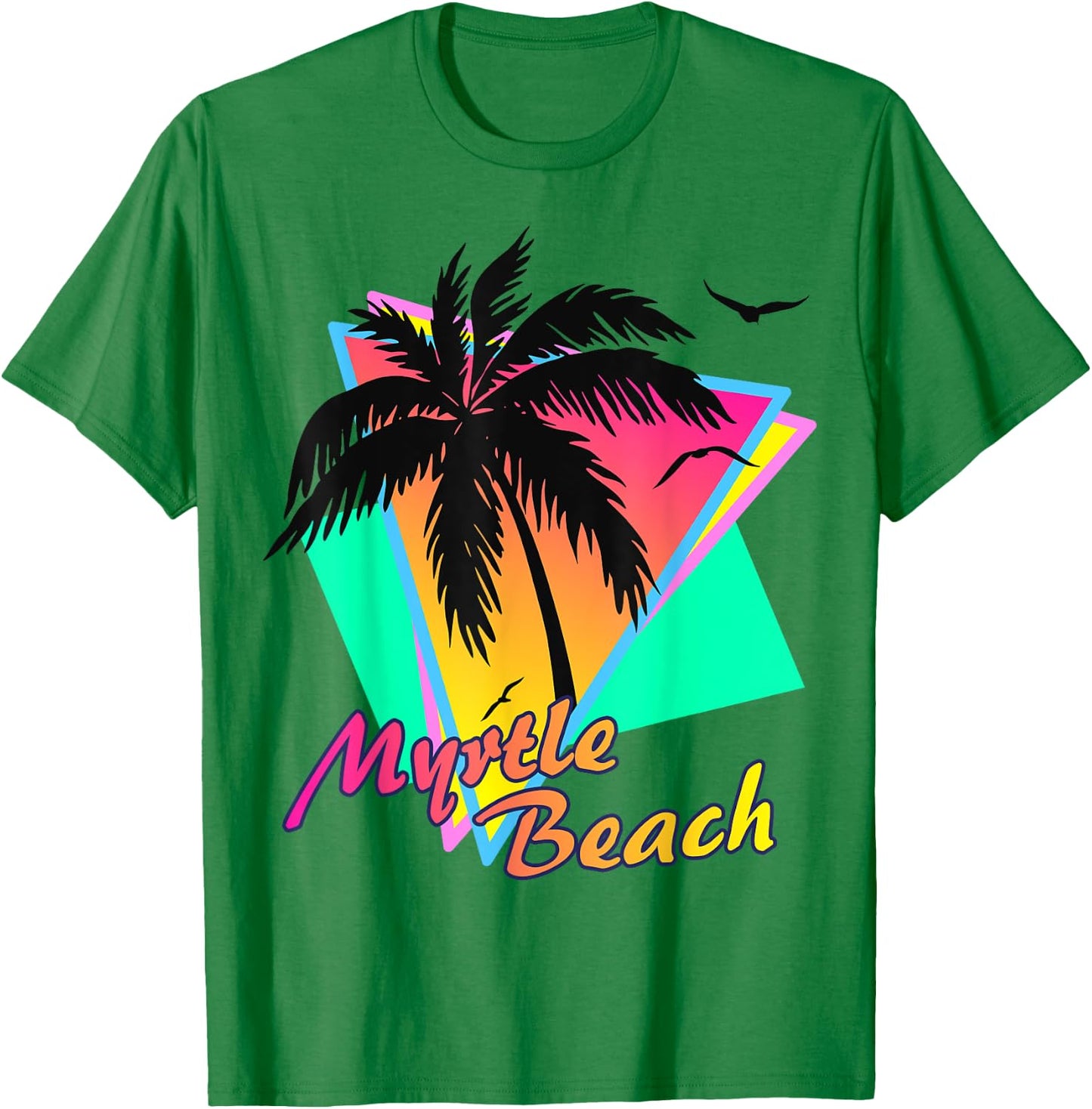 Myrtle Beach Tropical Summer Palm Tree Sunset T-Shirt - T-Shirt | Irish Green